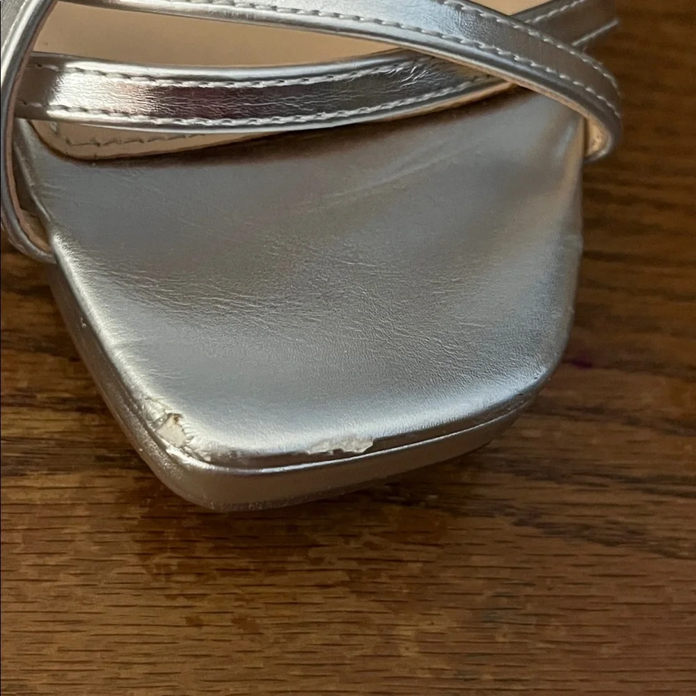 Betsey Johnson Zhara Silver Metallic Rhinestone Block Heel Sandals Size 11